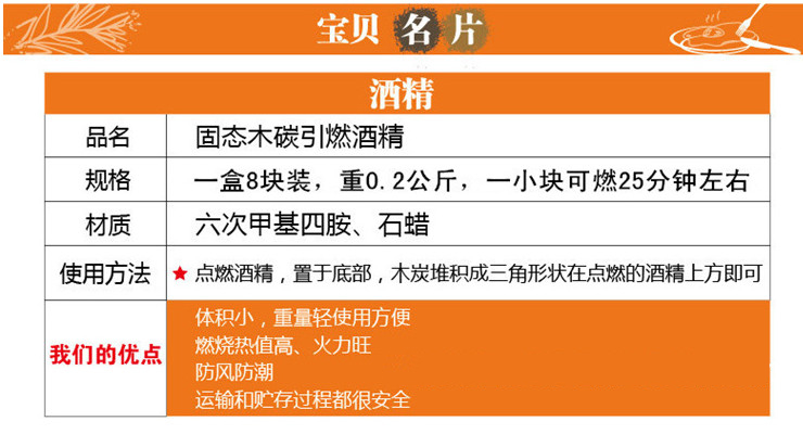 (箱/100盒) 戶外8塊裝固體酒精 木炭固體燃燒塊 燃料塊 酒精塊 (包運送上門)