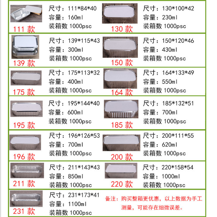 (箱/500套) 一次性飯盒錫紙盒 燒烤鋁箔餐盒環保打包盒長方形外賣快餐盒 (包運送上門)