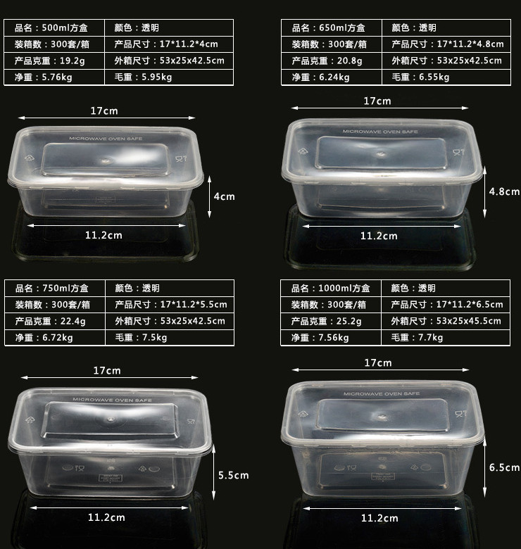 (箱) 一次性塑料飯盒定制 透明打包盒 環保pp保鮮盒 外賣長方形餐盒 (包運送上門)