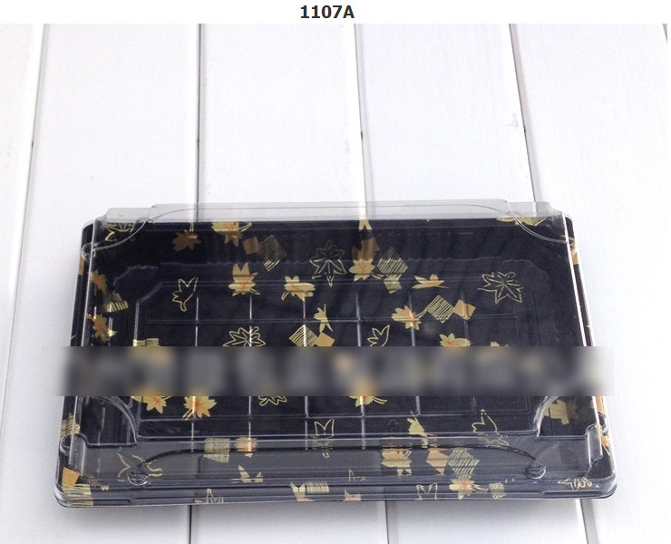(箱) 一次性方形壽司盒PS 塑料楓葉印花壽司打包盒 黑金便當盒(包運送上門)