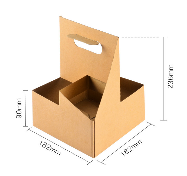 (箱/100個) 一次性手提紙托4格瓦楞紙 咖啡奶茶杯打包4杯裝外 (包運送上門)