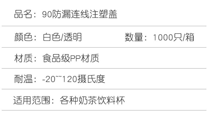 (箱/1000隻) 90/95口徑連線蓋一次性密封防漏杯蓋加厚透明注塑奶茶塑料杯蓋 (包運送上門)