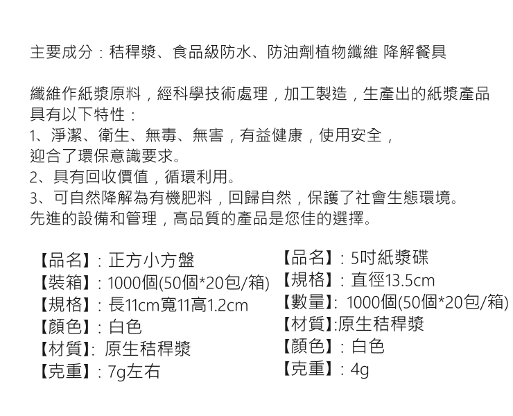 (箱/1000個) 一次性5678910寸蛋糕紙盤碟秸稈漿防水油畫畫可降解試吃燒烤 (多尺寸) (包運送上門)