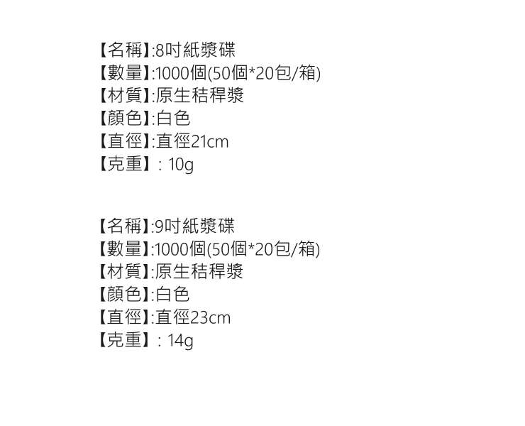 (箱/1000個) 一次性5678910寸蛋糕紙盤碟秸稈漿防水油畫畫可降解試吃燒烤 (多尺寸) (包運送上門)