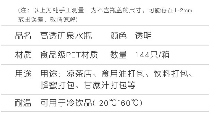 (箱/144個) 食品級一次性加厚透明果汁飲料蜂蜜pet塑料瓶外賣打包密封瓶 (包運送上門)