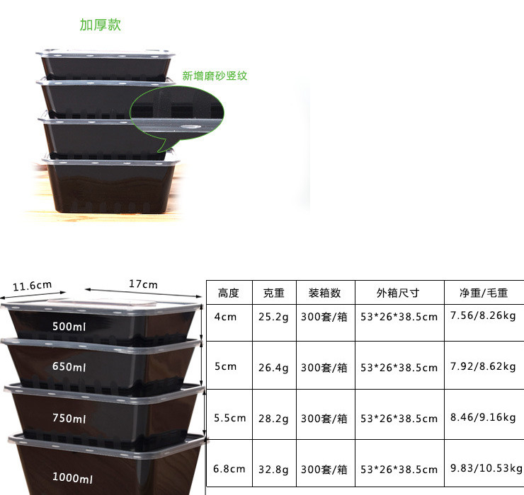 (箱/300套) 一次性餐盒500/650/750/1000mlPP外賣盒 塑料透明黑色加厚打包盒 (包運送上門)