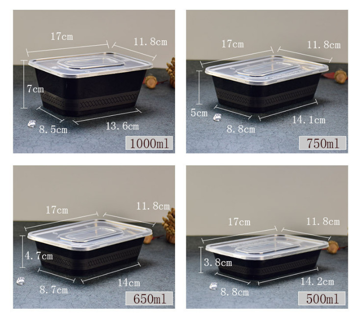 (箱/300套) 一次性飯盒 方形外賣打包盒 高檔透明黑色單格快餐盒500ml-1000ml多種規格 (包運送上門)