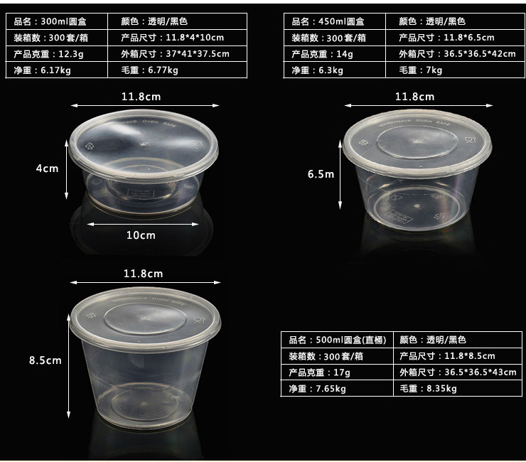 (箱/300套) 一次性塑料碗帶蓋 圓形餐盒環保 pp外賣飯盒 打包小圓盒 (包運送上門)