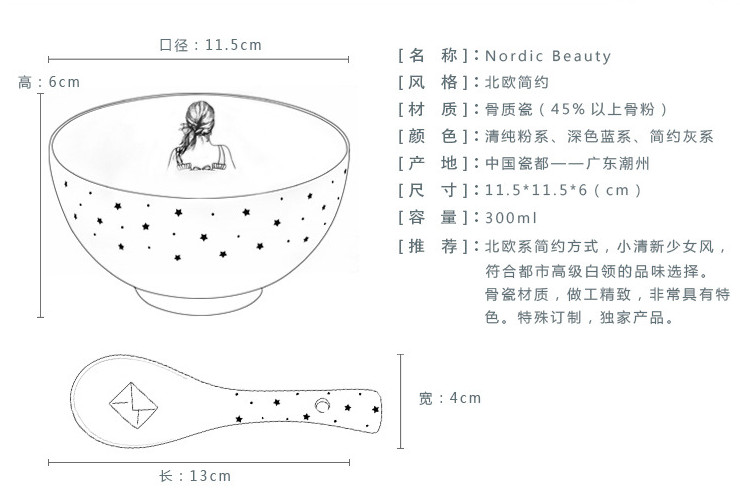 陶瓷骨瓷碗勺 陶瓷碗骨瓷米飯碗泡麵碗湯碗高檔餐具套裝卡通歐式簡約 陶瓷勺