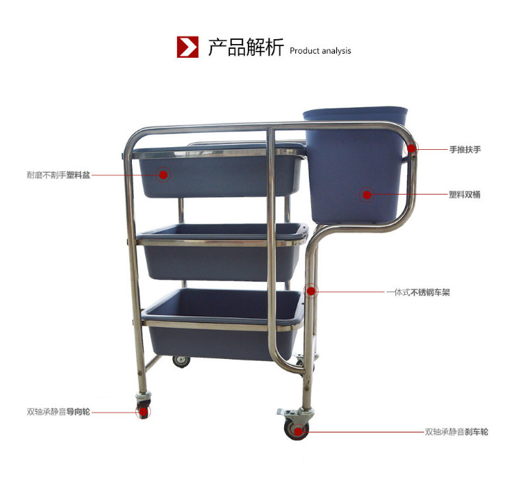 收碗車餐盤碗碟收集車加厚不銹鋼三層收餐車多功能塑料清潔推車