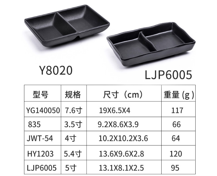 創意日式火鍋餐具調料碟兩格味碟仿瓷密胺黑色小吃盤子三格蘸醬碟