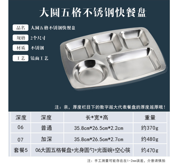 加深加厚不銹鋼快餐盤學生餐具套裝六格五格四格餐盤食堂分格飯盤