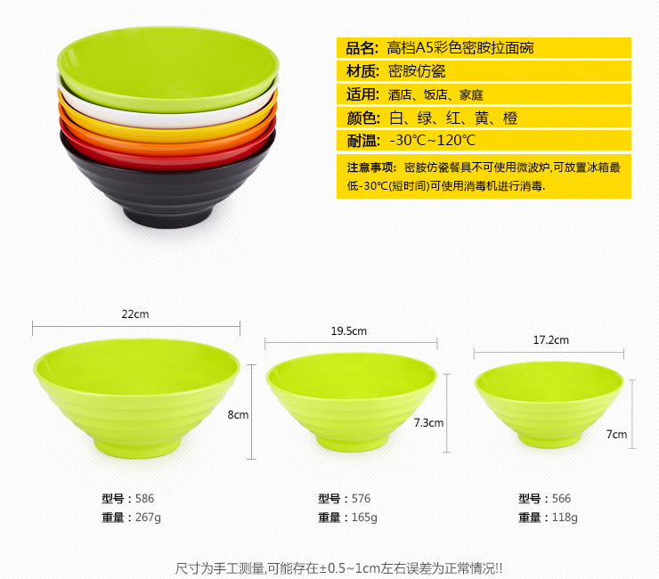 高檔A5密胺仿瓷彩色螺紋尖底闊口碗泡麵湯粉碗湯碗