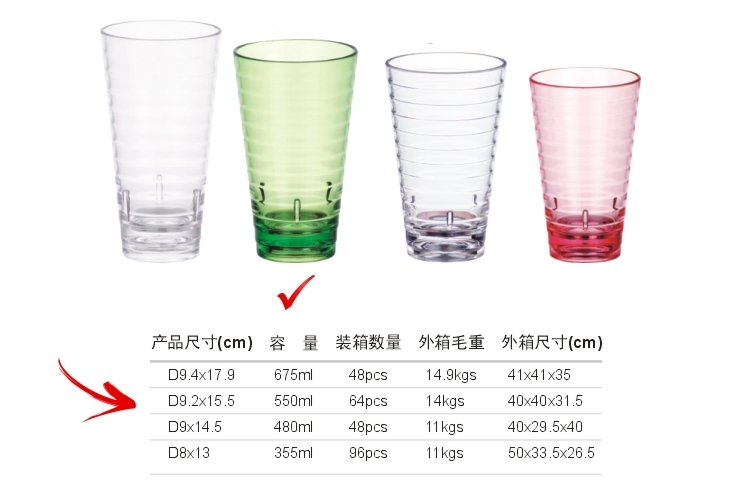 PC塑料仿玻璃 螺紋飲料杯 550ml