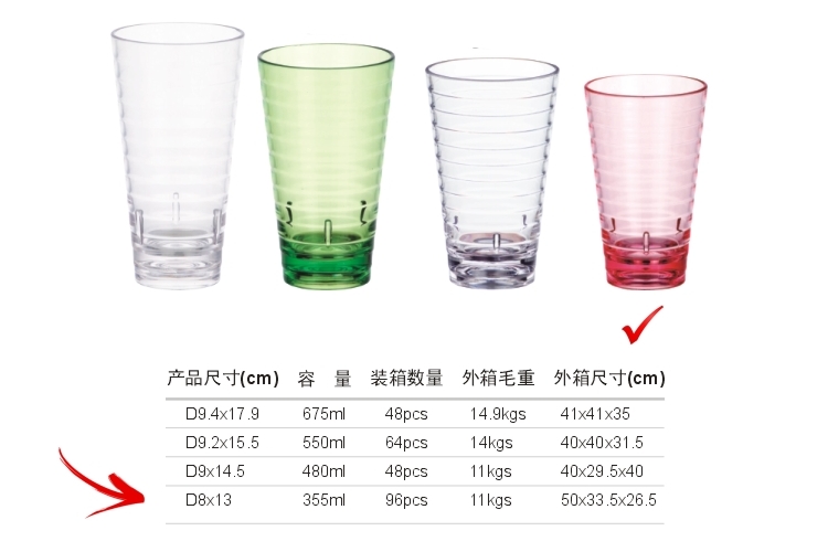 PC塑料仿玻璃 螺紋飲料杯 355ml