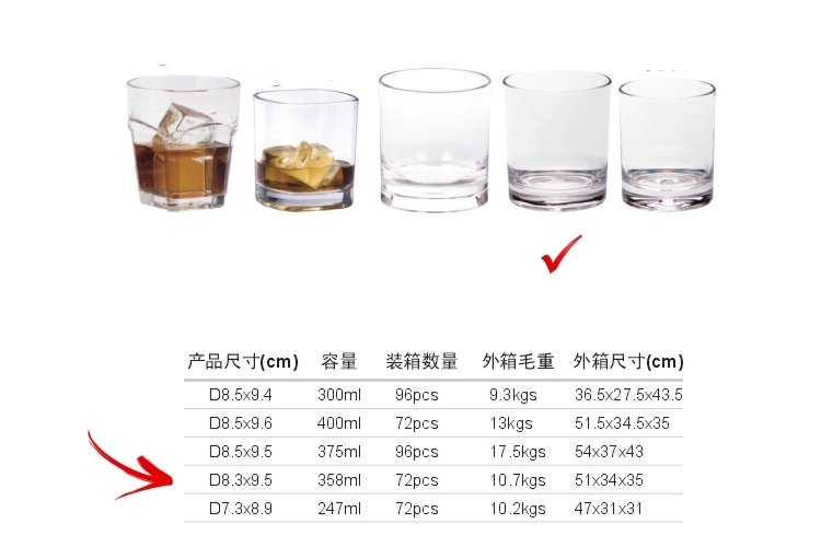 PC塑料仿玻璃 烈酒杯 358ml