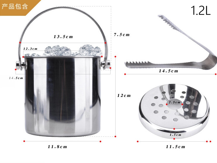 不銹鋼雙層帶冰隔提手冰桶 連冰夾