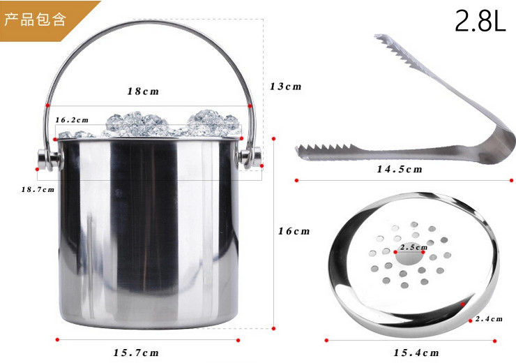 不銹鋼雙層帶冰隔提手冰桶 連冰夾
