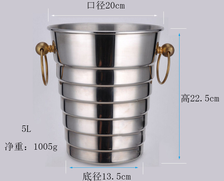 高檔螺紋不銹鋼雙環金耳香檳桶 香檳冰桶 5L