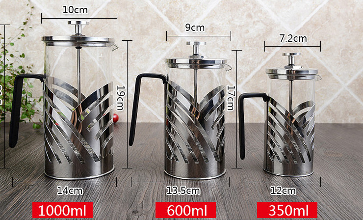 斜紋法式濾壓壺 耐高溫玻璃過濾杯 不銹鋼咖啡壺耐熱玻璃法壓壺