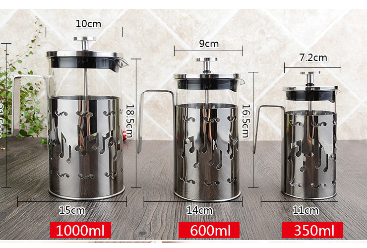 音符法式濾壓壺 耐高溫玻璃過濾杯 不銹鋼咖啡壺耐熱玻璃法壓壺