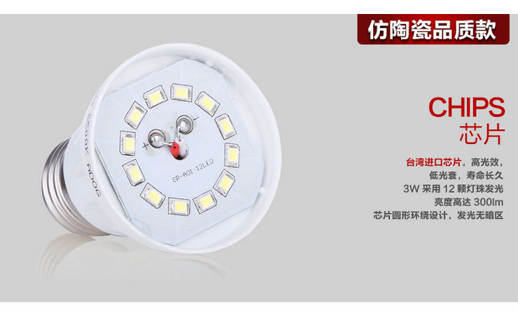 LED 節能燈泡 塑料球燈泡 E27/E14螺口B22卡口 3W5W7W9W12W15W18W24W36W