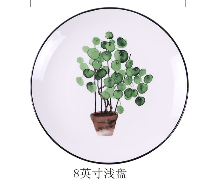 綠色植物陶瓷盤子創意卡通果盤家用西餐牛排盤碗盤碟套裝陶瓷餐具