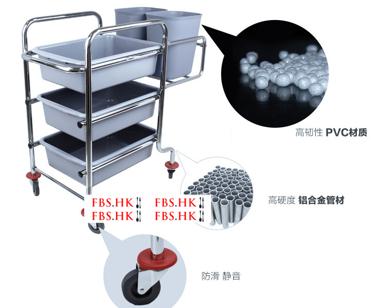 酒店餐廳加厚三層電鍍手推車多功能收餐車(下欄)下籃車碗盤收集車 小號