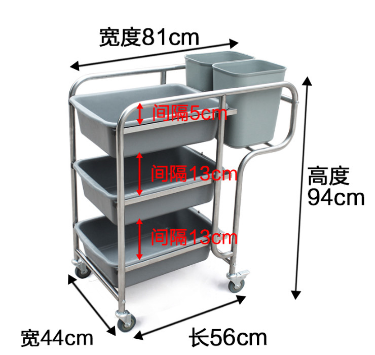酒店不銹鋼收納車 手推收碗碟車 簡約收集車 加厚不銹鋼