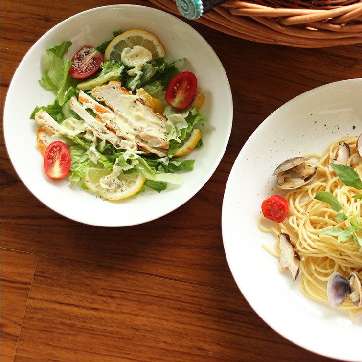 純白中西餐陶瓷餐具 純白簡約深圓盤飯菜盤子意面蔬菜沙拉盤