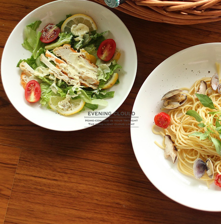 純白中西餐陶瓷餐具 純白簡約深圓盤飯菜盤子意面蔬菜沙拉盤