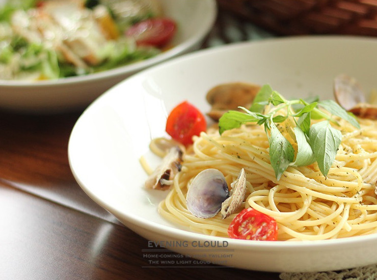 純白中西餐陶瓷餐具 純白簡約深圓盤飯菜盤子意面蔬菜沙拉盤