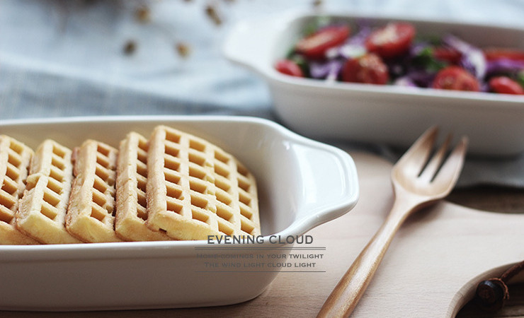 純白餐具西式焗飯盤方形帶雙耳烤盤碗 烘焙必備