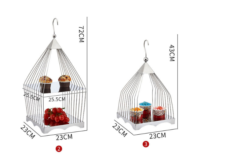 不銹鋼三層鳥籠點心架 創意方形歐式茶歇甜品架 KTV會所西餐蛋糕架